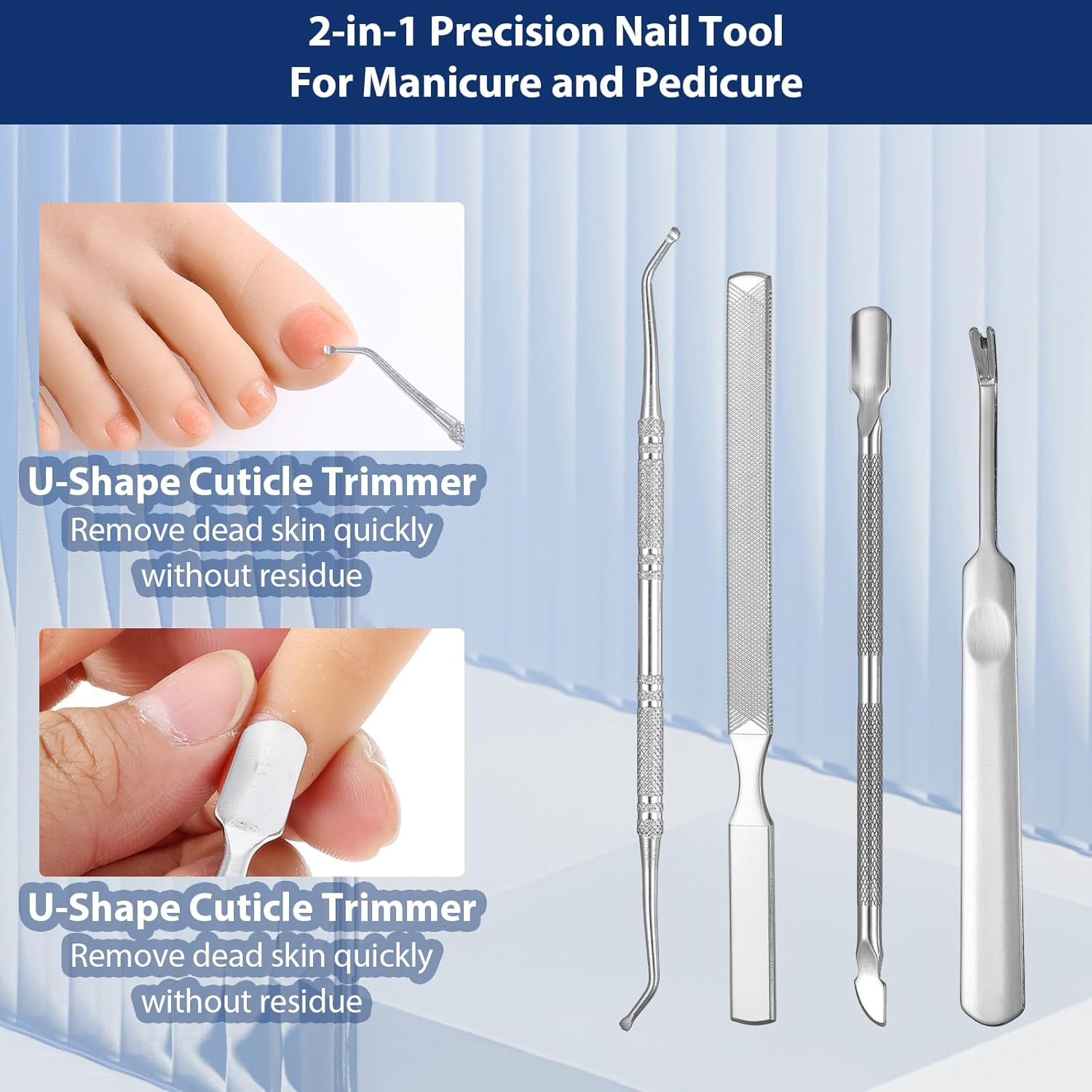 YBEATY 4PCS 3-In-1 Nail File Kit Stainless Steel Toe Nail-Care Kit Non-Slip Metal Fingernail Filing with Ingrown Lifter Thumb Guard Durable Nail Care Tool for Men Women Thick Nailsseniors Dogs image number 3