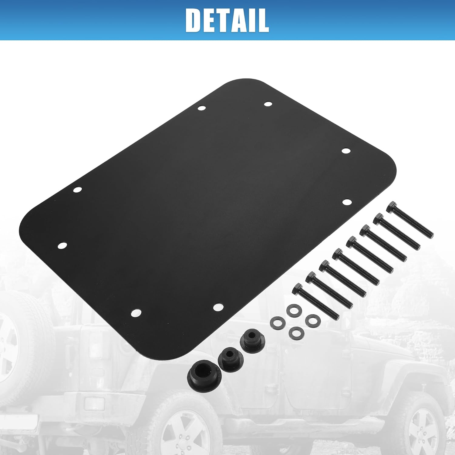 X AUTOHAUX Rear Spare Tire Carrier Delete Filler Plate with Tailgate Rubber Plug and Bolts for Jeep Wrangler JK JKU 2007-2018 Tailgate Plug Vent Plate Cover Metal image number 2