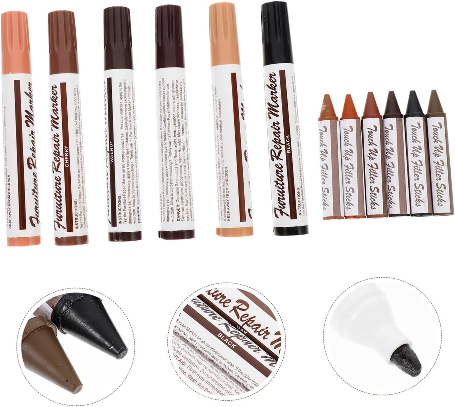 12Pcs Wood Filler Marker Repair Pen for Floor Scratch Repair Furniture Markers Touch up Pens for Home Furniture Restoration image number 3