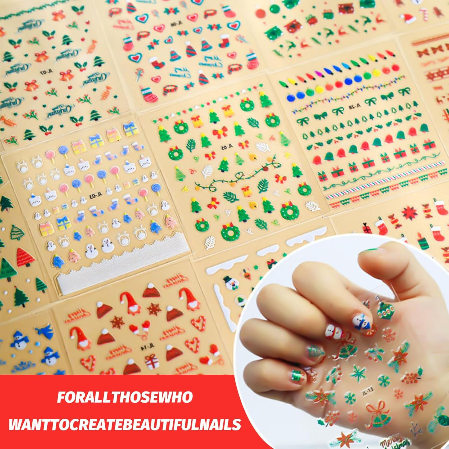 Christmas Nail Stickers 30 Sheets 3Dself-Adhesive Seasonal Nail Decals with Penguin, Deer, Snowman, Snowflake, Elk, Santa Claus for Women'S Winter Holiday Nail Art​ image number 2