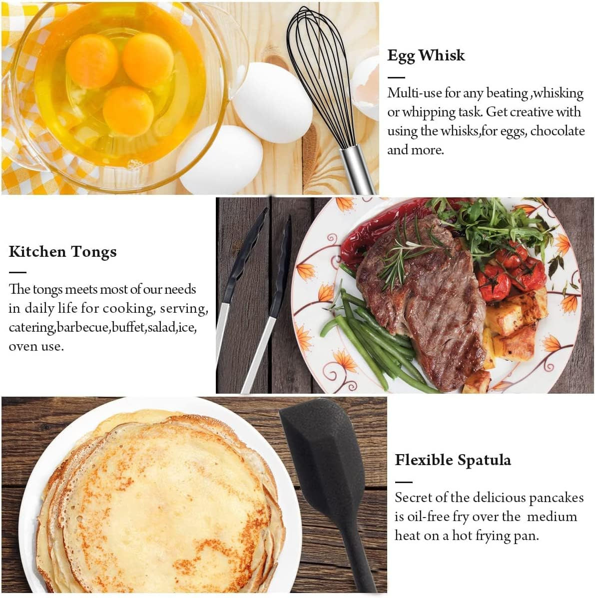 Kitchen Utensil Set Silicone Cooking Utensils Kitchen Gadgets Spoons for Nonstick Cookware-Silicone and Stainless Steel Spatula Set Best Kitchen Tools Useful Pots and Pans Accessories