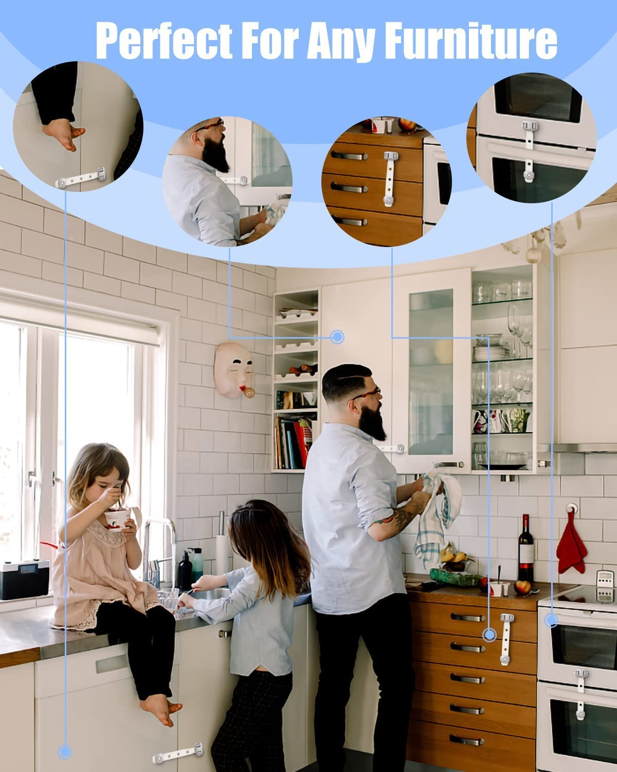 Fridge Locks,Refrigerator Door Lock,Child Proof Safety Cabinet Lock with Strong 3M Adhesives,Fridge Locks for Kids,Adjustable Strap Multi-Purpose for Cabinet,Drawers,Freezer,Oven (2 Count (Pack of 1)) image number 1