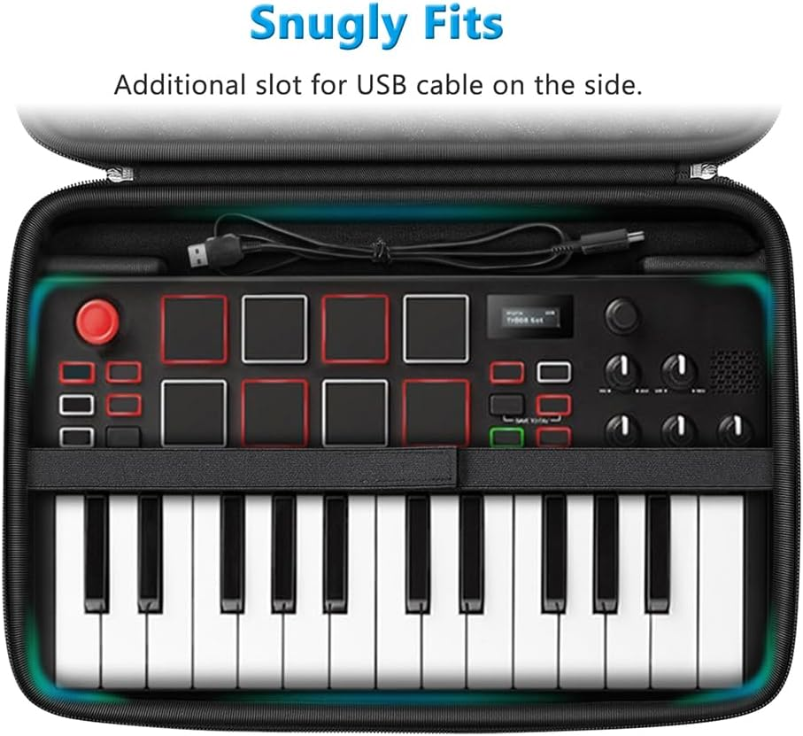 FINPAC Semi-Hard Carrying Case for AKAI Professional MPK Mini MKII & MK3 & MPK Mini Play | Alesis V Mini 25 Key USB MIDI Keyboard Controller Case with Cable Slot for Business, Travel (Black) image number 1