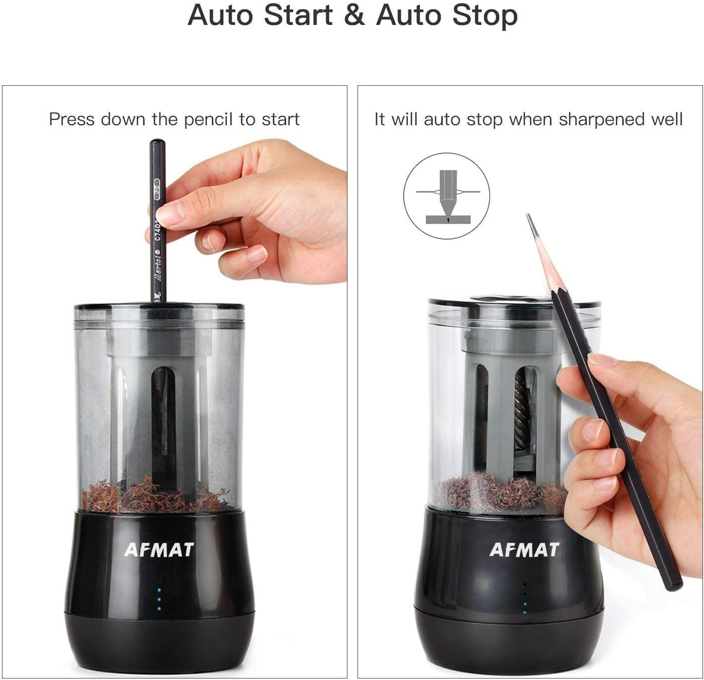 AFMAT Long Point Electric Pencil Sharpener for Artist, Rechargeable Artist Pencil Sharpener for &Phi;6-8.5Mm Charcoal/Drawing/Sketching/Colored Pencils, 3 Point Options, Auto Stop, 8-25Mm Super Long Tip image number 1