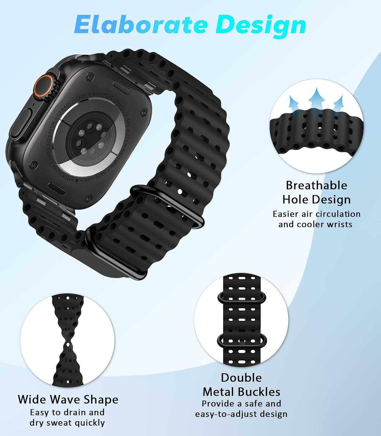 Astorgos Ocean Armband Kompatibel Mit Apple Watch Ultra 2/Ultra 49Mm,S10 46Mm,9/8/7 45Mm,Se2/Se/6/5/4 44Mm,3/2/1 42Mm, Metallanschluss Sport Uhrenarmband F&uuml;r M&auml;nner Frauen