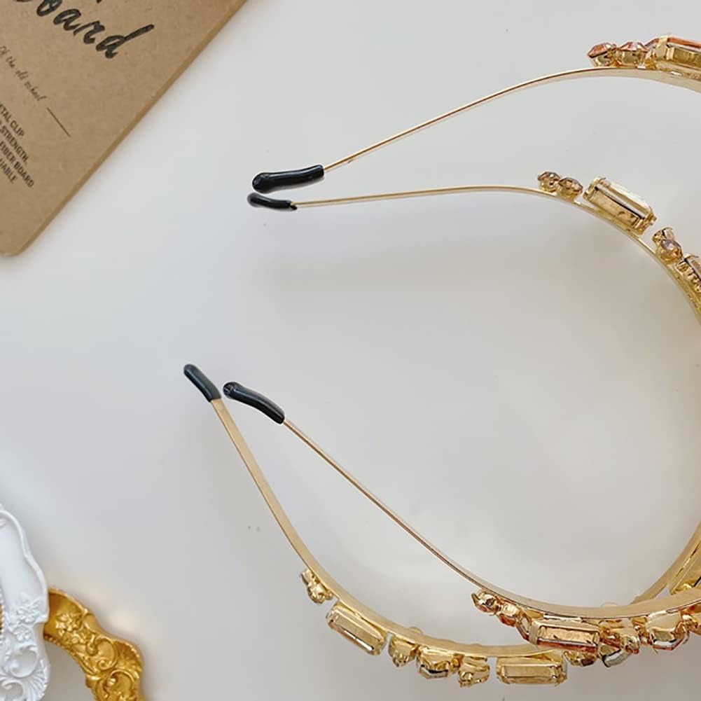 Rhinestone Headband Hair Hoop Crystal Diamond Hair Band Headband Sparkling Headband Thin Crystal Hair Band for Women Girls Champagne