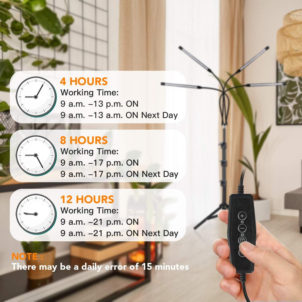 Ghodec Grow Light with Stand, 5500K Full Spectrum Gooseneck Floor Plant Light for Indoor Plants Growing,5 Dimmable Levels & Auto On/Off Timer,Tripod Stand Plant Lamp Height Adjustable image number 5