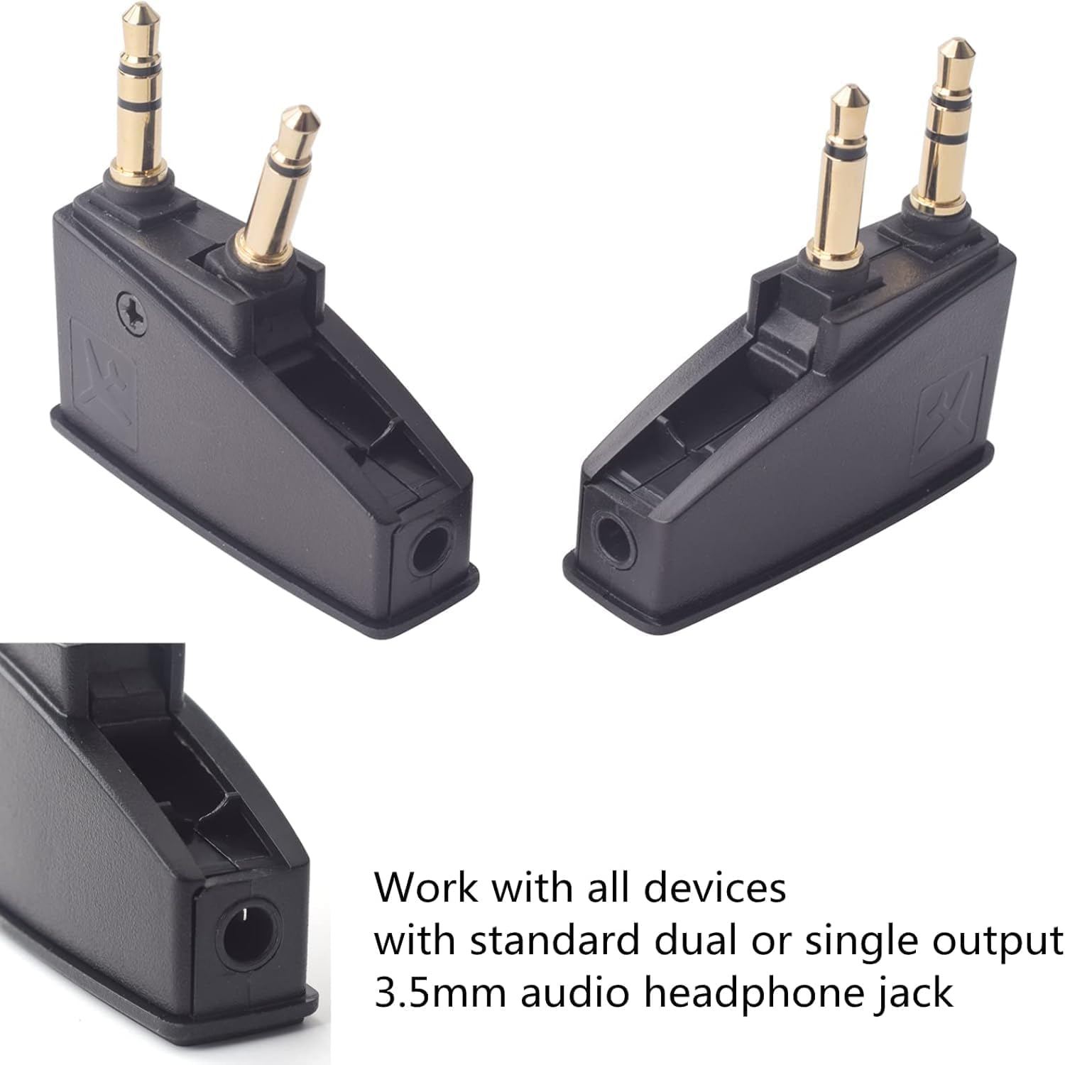2 Packs QC35 II Airplane Adapter Audio Stereo Jack Compatible with Bose Quietcomfort 2 QC3 QC15 QC25 QC35 QC45 Soundlink Soundlinkii AE2 Ae2I AE2W and More Headset with 3.5Mm Golden Plated Jack Plugs image number 6