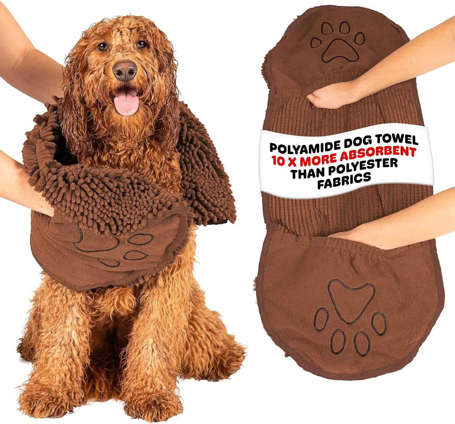 The Original Dirty Dog Shammy Ultra Absorbent Microfiber Quick Drying Towel with Hand Pockets for Wet Dog Handling and Grip Is Perfect for Bath, Rain, Beach