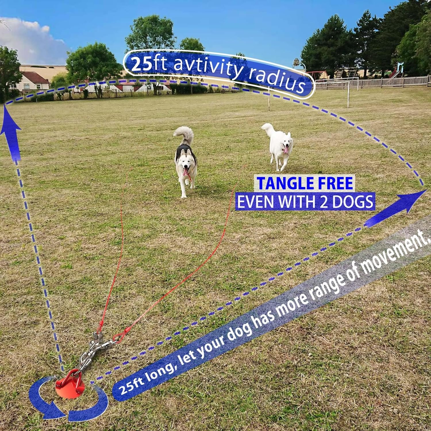 Tie Out Cable and Stake - 360&deg; No Tangle Spiral Yard Stake and Leash for Small to Large Dogs up to 125 Lbs - Chain for Yard Camping Park image number 3