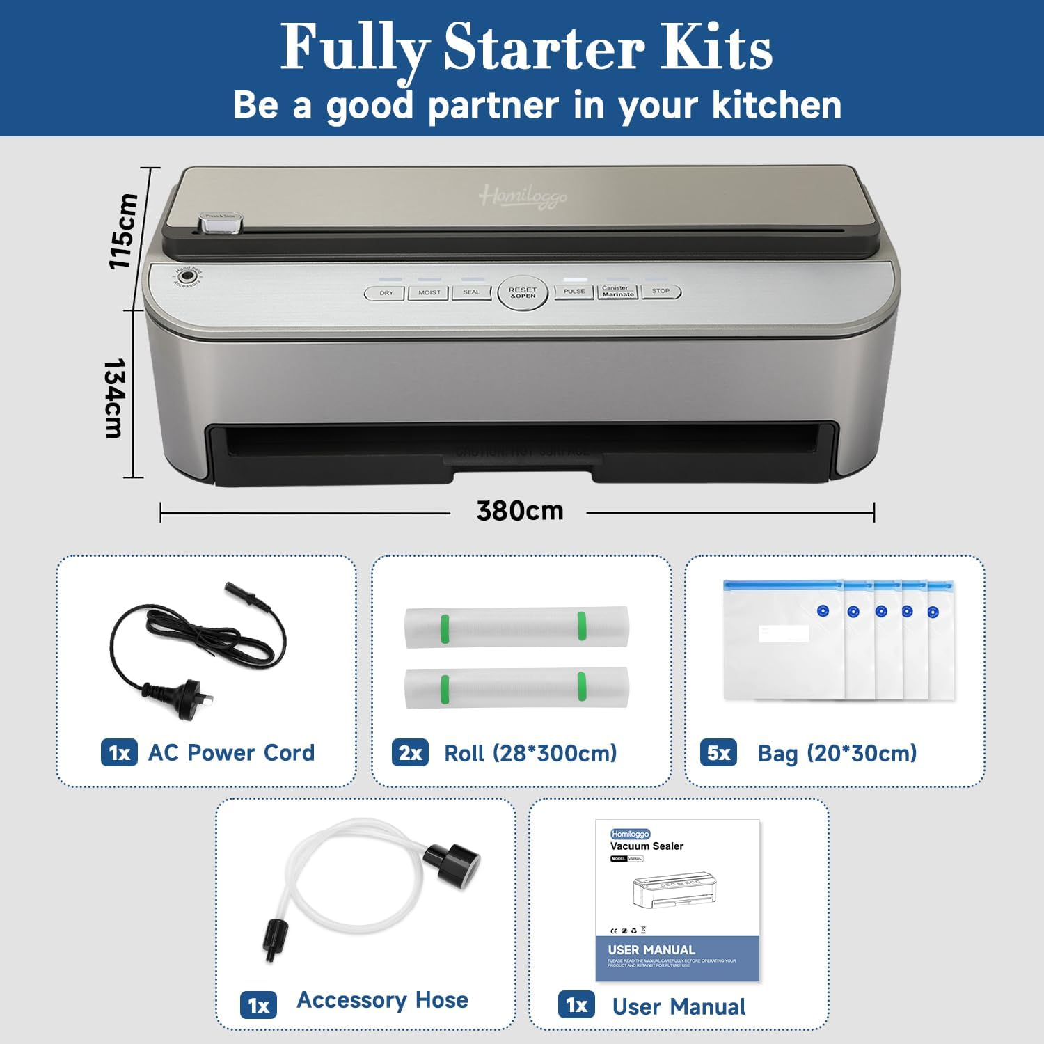 Vacuum Sealer Machine, 85Kpa 120W Automatic Food Vacuum Sealer, Powerful Sealing System, Build-In Cutter, Bags Storage, Moist Mode and Air Suction Hose image number 5