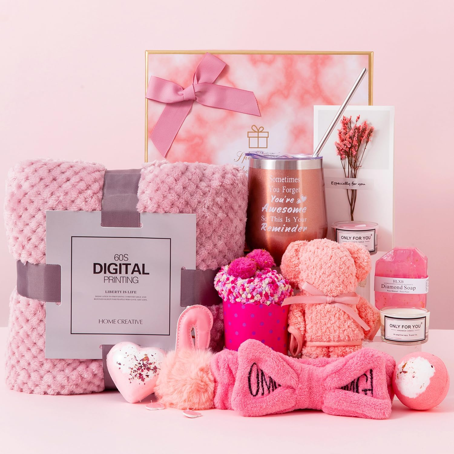 Birthday Gifts for Women,Unique Gifts Basket Ideas for Women Pink Gifts Box for Her Self Care Relaxing Gift Set Birthday Presents Female Friendship Gifts for Best Friend Bestie Girlfriend