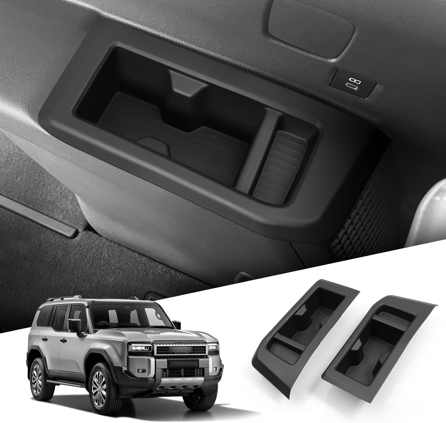 SMABEE 2PCS Rear Cup Holder Inserts for 2024 2025 Toyota Land Cruiser Prado 250 TPE Cup Holder Drink Organizer for Prado J250 LC250 Accessories Interior Black image number 6