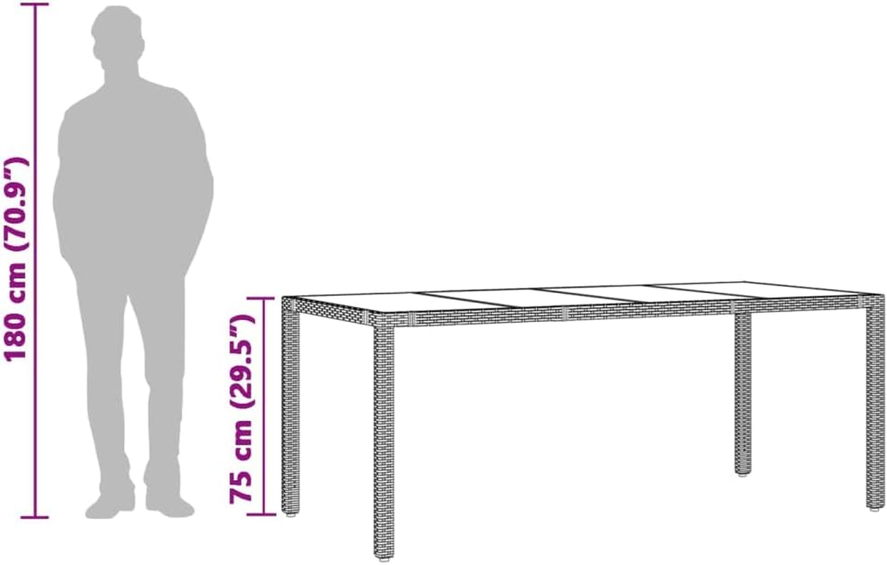 Vidaxl Garden Dining Table - Poly Rattan & Tempered Glass Top, Black, Rectangular, 190 X 90 X 75 Cm - Outdoor Patio, Deck, Garden image number 3