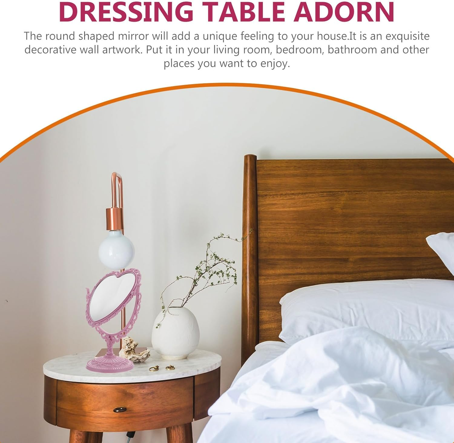 STAHAD Rotating Double-Sided Heart Shape Vintage Makeup Mirror, Pink Desktop Table Mirror for Women&rsquo;S Vanity and Dressing Table image number 3