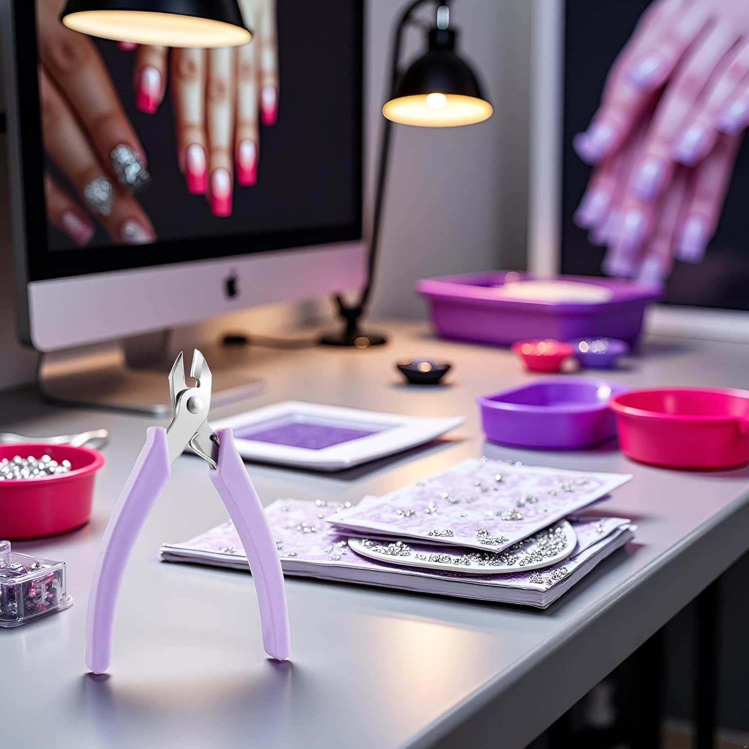 Purple Manicure Nail Pliers for Rhinestones Gems Picker Removal Wire Cutter Nail Unloading Nippers Chain Scissors Nail Art Tool Durable All Purpose Tool Nail Art Accessories image number 6