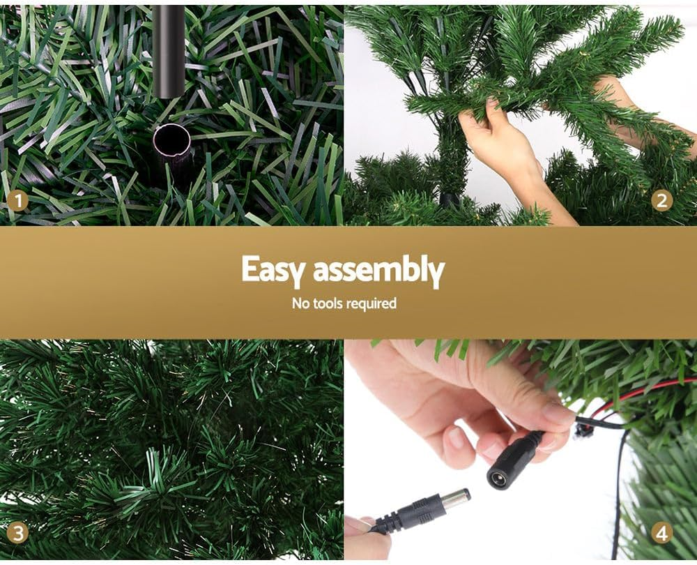 Jingle Jollys Christmas Tree 1.8M Prelit LED Xmas Trees Fairy Light, Decorations Holiday Party Gift Home Garden Store Decor, 6Ft Warm White 300 Tips Branches Optic Fibre Lights Easy Assembly