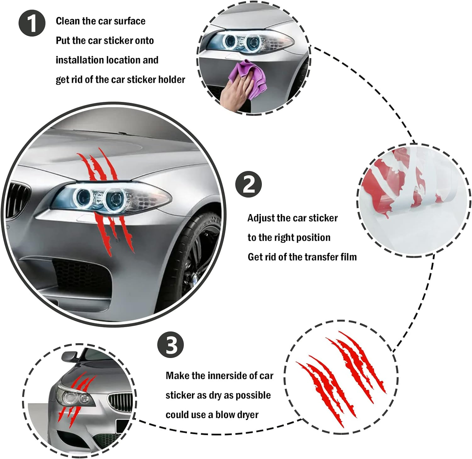 2PCS Claw Mark Decals for Cars,Headlight Car Sticker,Stripes Scratch Decal Vinyl for Sports Cars SUV Pickup Truck Window Motorcycles Ect (Red) image number 3