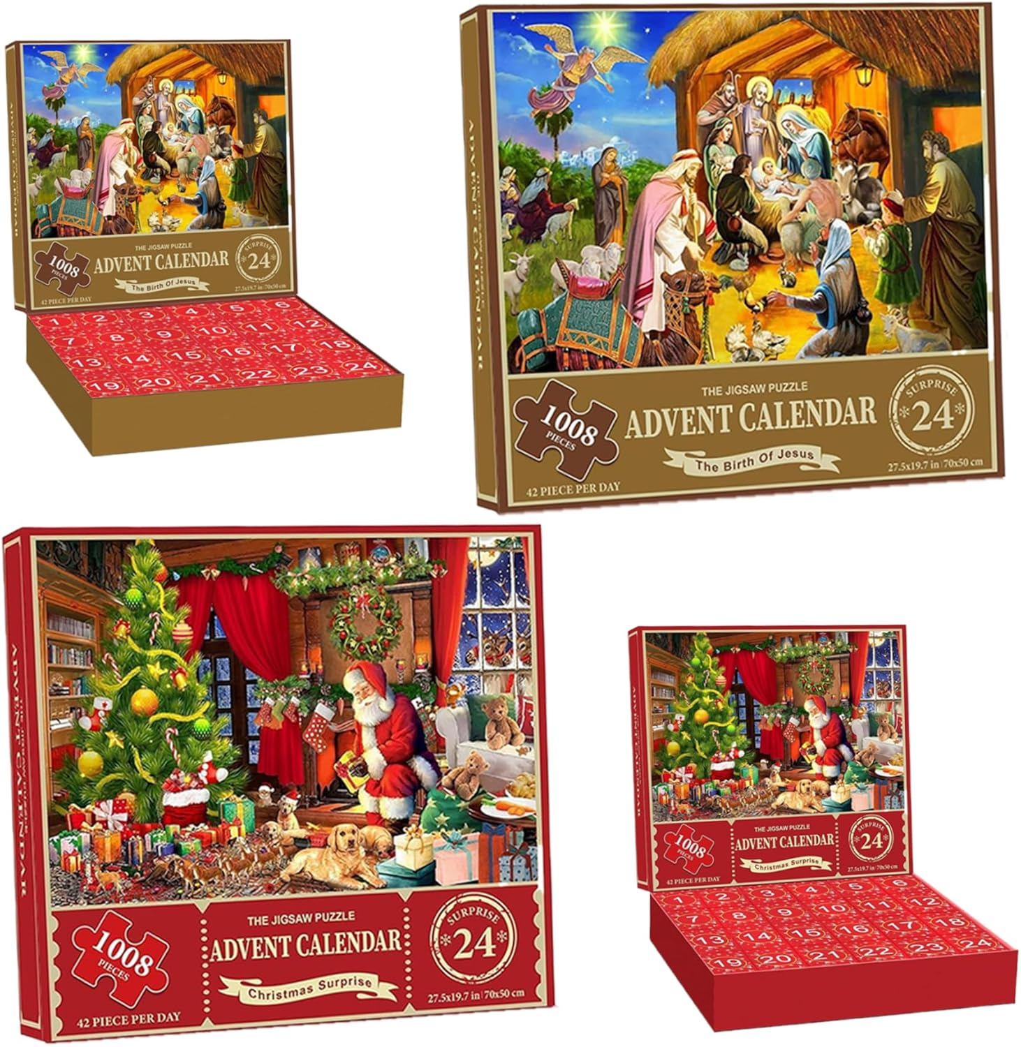 Christmas Advent Calendar 2024, 1008 Pieces Jigsaw Puzzle, 24 Days the Birth of Jesus Christmas Countdown Calendar, Advent Calendar Puzzle for Adult Kids
