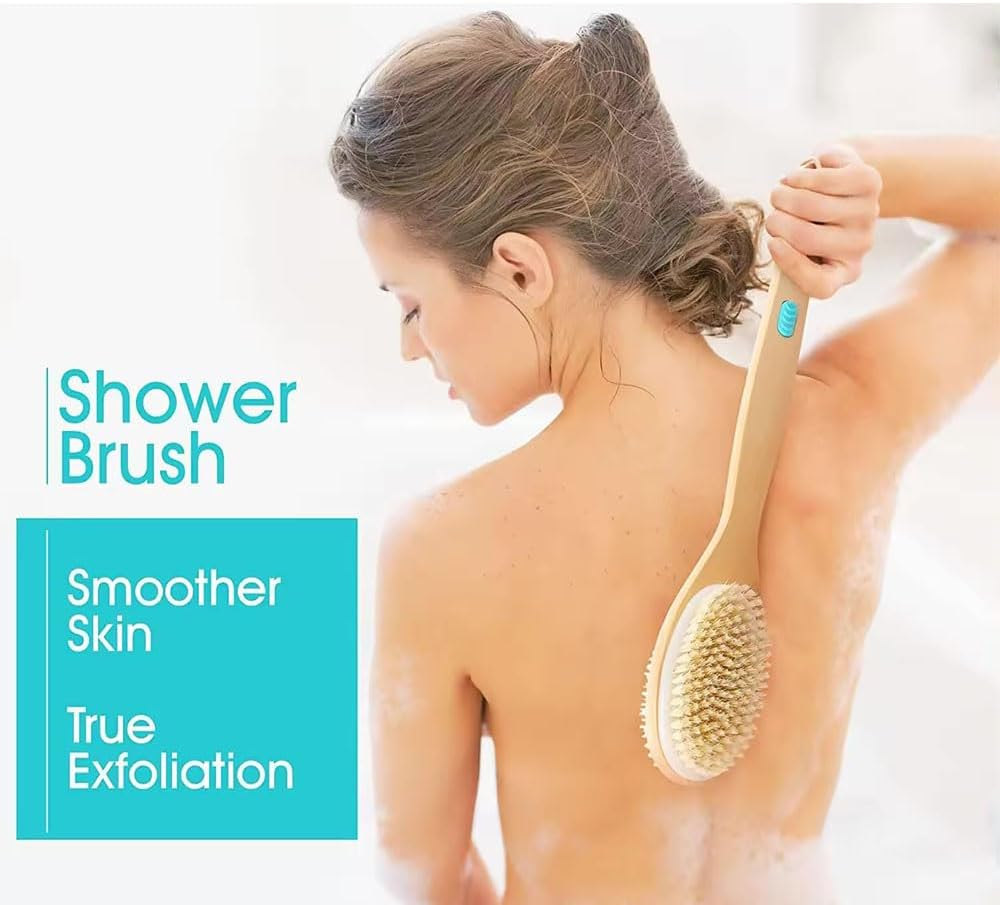 Aufondof Body Scrubber with Soft and Stiff Bristles, Shower Brush Bath Dual-Sided Long Handle Back Scrubber Body Exfoliator for Bath Wet or Dry Brush,Back Brush image number 6