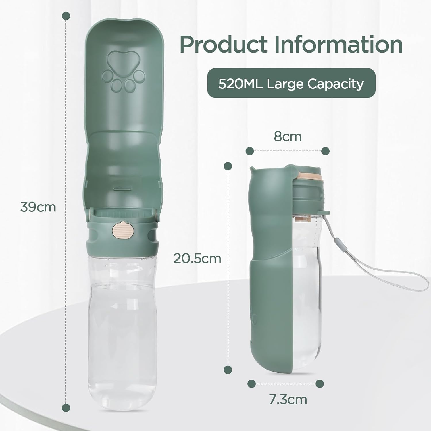 Aiqinu 520 Ml Dog Water Bottle, 180&deg; Foldable Dog Cat Pets Leak-Proof Water Bottle, Portable Dog Water Bottle for Small Pet for Hiking Travel image number 4