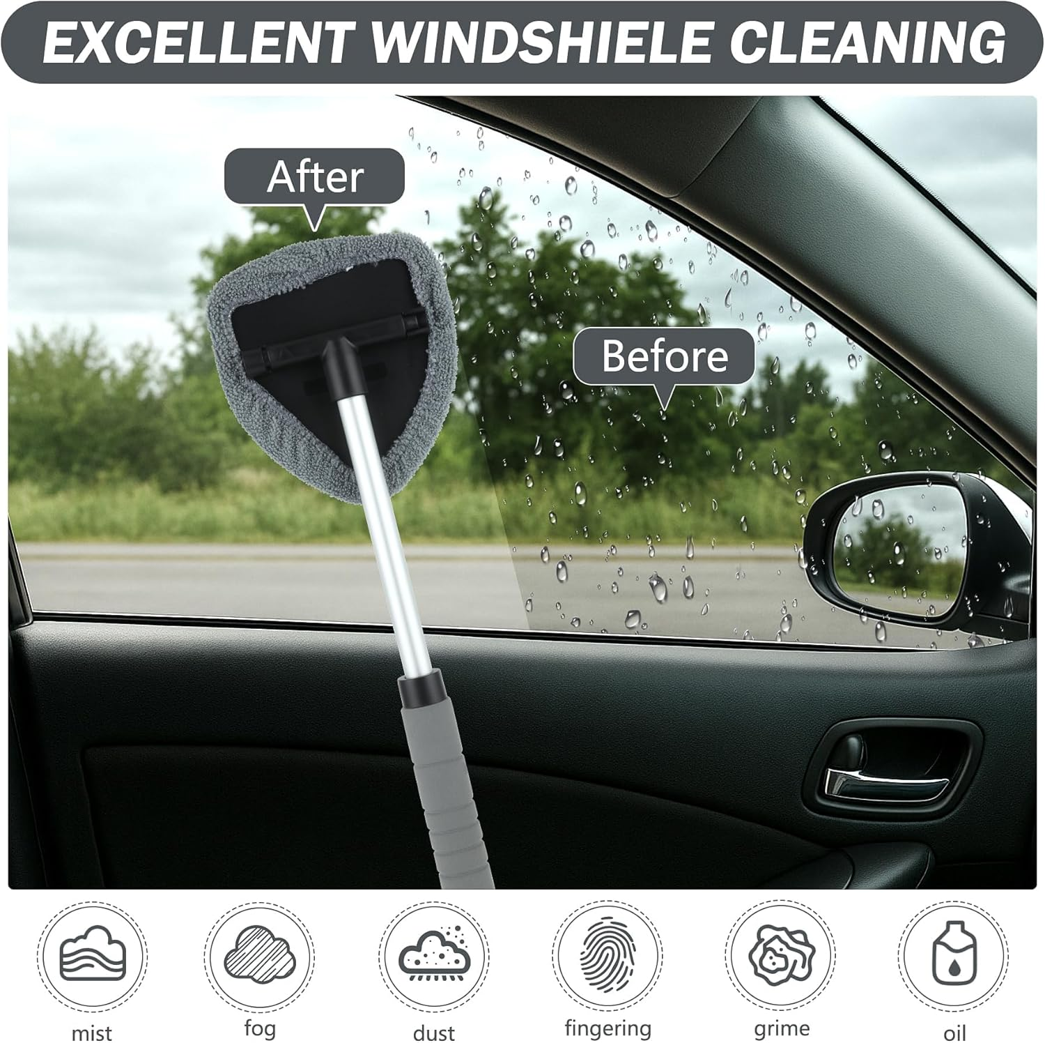 Car Window Cleaning Kit, 8 Pieces, Includes Windshield Cleaning Tool with Extendable Handle 5 Microfiber Bonnets 1 Car Ventilation Brush 1 Empty 50Ml Spray Bottle Glass Wiper Kit (Blue) - Blue image number 3