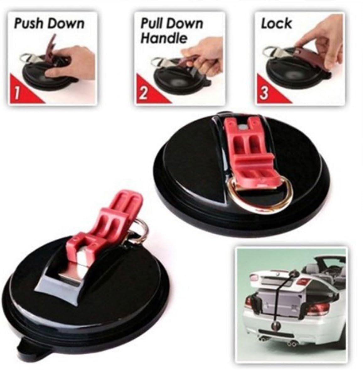 AIMALL 4-Pack Multifunctional Car Suction Cup Anchor with S-Hooks 5X1.9 Inch Heavy Duty PVC Suction Pad with Nylon Handle and D-Ring for Camping Pet Tie down Storage image number 2