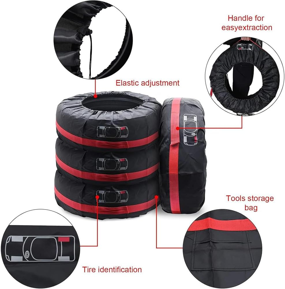 Tire Cover, Tire Covers 4 Pack, Tough Wheel Protector, Waterproof Anti-Uv Snow Sun Rain Tire Covers, Portable Wheel Bags, Spare Tire Wheel Cover, Eco-Friendly Tire Totes image number 5