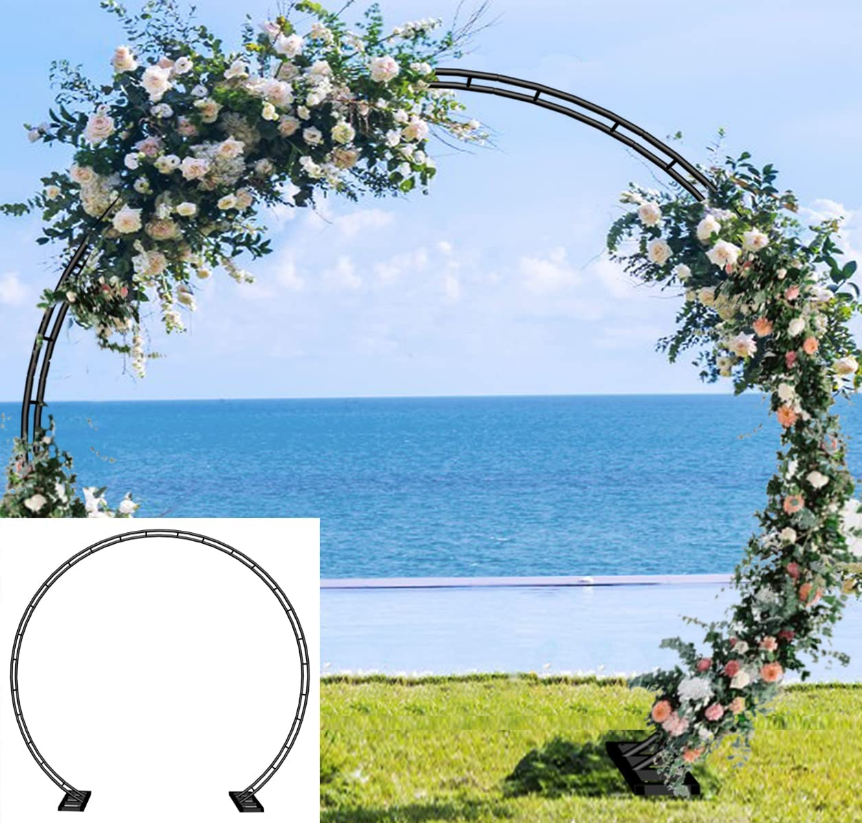 Queension Extra Large Garden Arch 7.2Ft Wide 9.2Ft High, Wedding Arch for Ceremony, Outdoor Garden Trellis for Climbing Plant, Metal Balloon Arches Backdrop Stand with Prongs Base, Gold