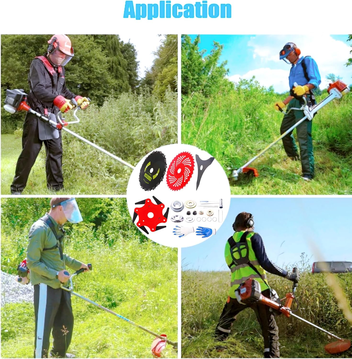 Brush Cutter Kit - 9" X 36T Carbide Tipped Blade, 9" X 20T Carbon Steel Chainsaw Tooth, 10" X 3T Carbon Blade, 6 Steel Razors Trimmer Head for Weed-Eater image number 4