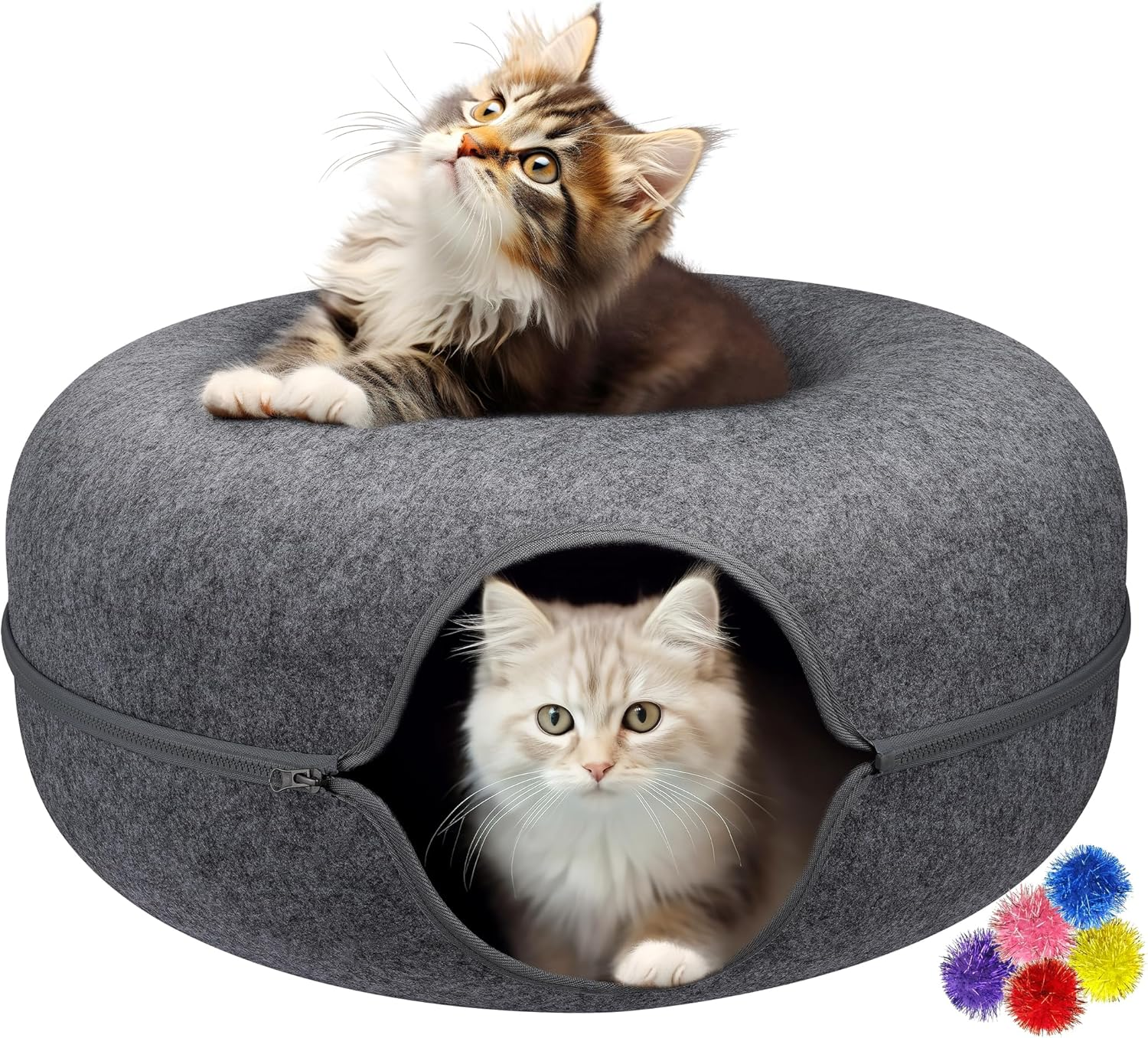 MAMI&BABI Cat Cave for Indoor Cats, Cat Donut Cat Tunnel Bed, Scratch Resistant Cat Toys for Medium Large Cats up to 9 Lbs image number 5