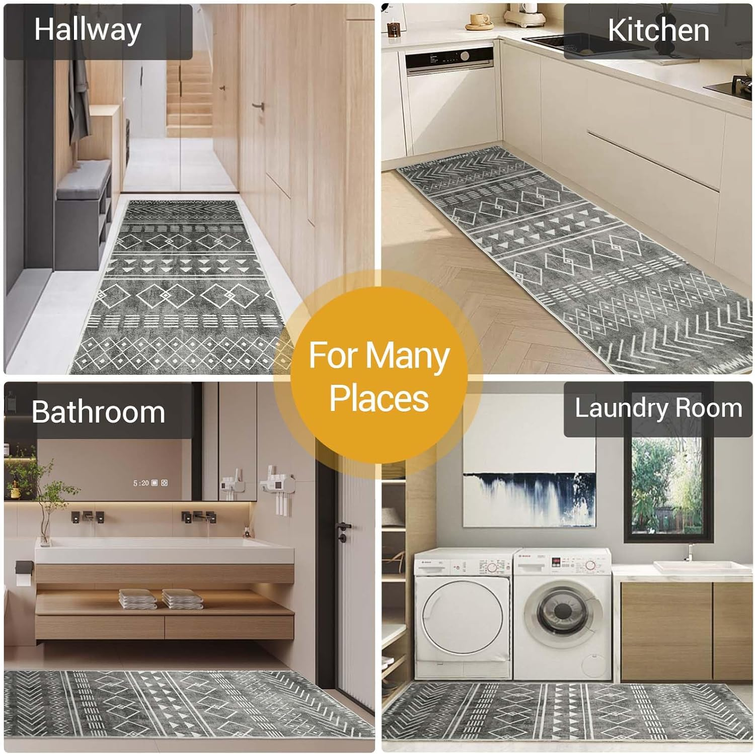 DAWNTREES Runner Rug (60X210Cm) Hallway Runner Rug Washable Kitchen Runner Rugs with Rubber Backing,Extra Long & Wide Rugs for Entryway Indoor, Kitchen, Laundry, Bedroom (Dark Grey) - Dark Grey image number 5