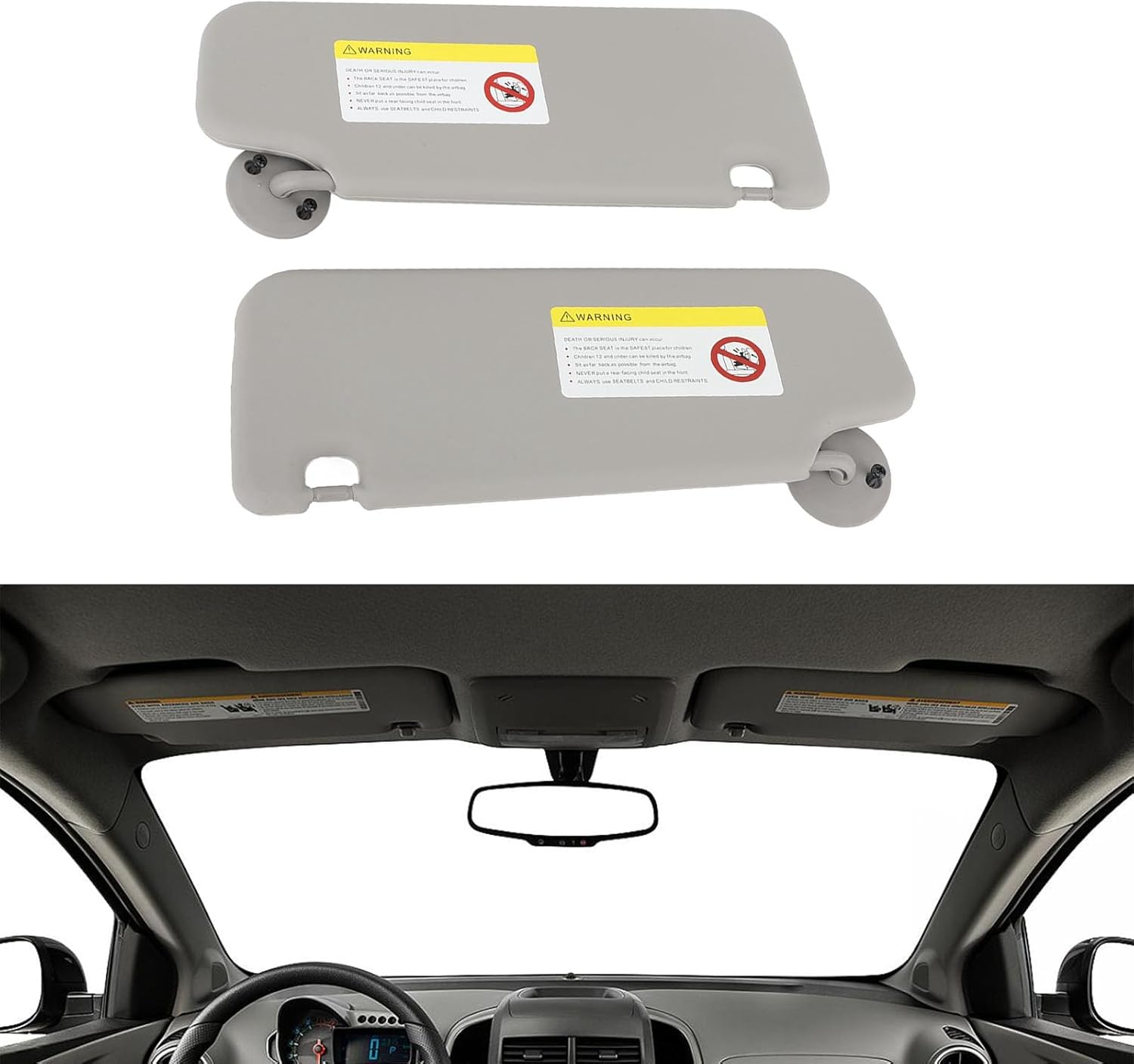 Sun Visor for Sonic Aveo 2012-2020, 1 Pair Left & Right Sun Visor with Mirror, Passenger and Driver Sides, Sunvisor Replaces, Sunroof Car Sun Visor for Sonic Aveo, Grey image number 6