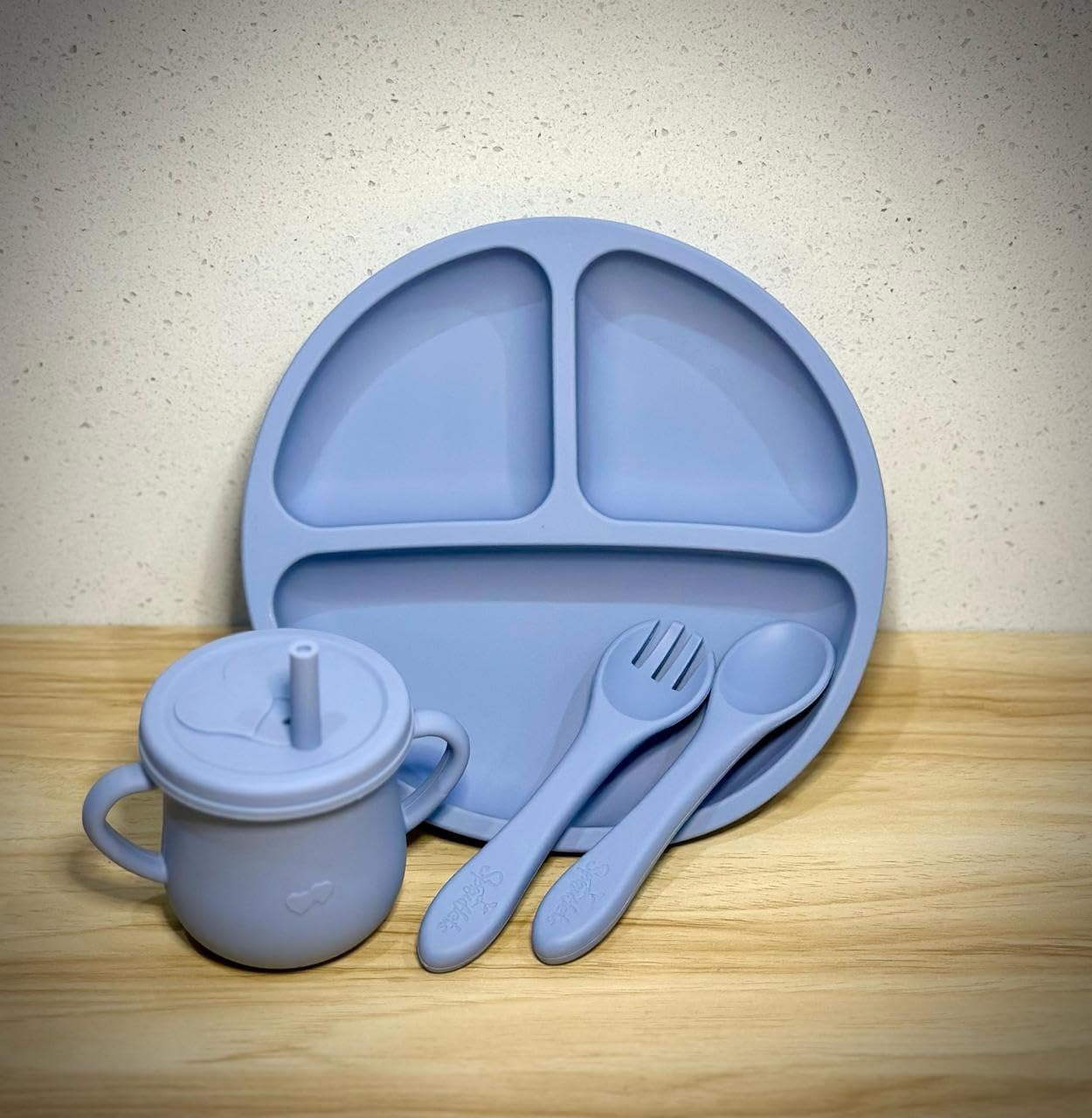 4 Pcs Silicone Feeding Set - Plate, Cup, Spoon, and Fork - Baby Feeding Essentials - Blue image number 2