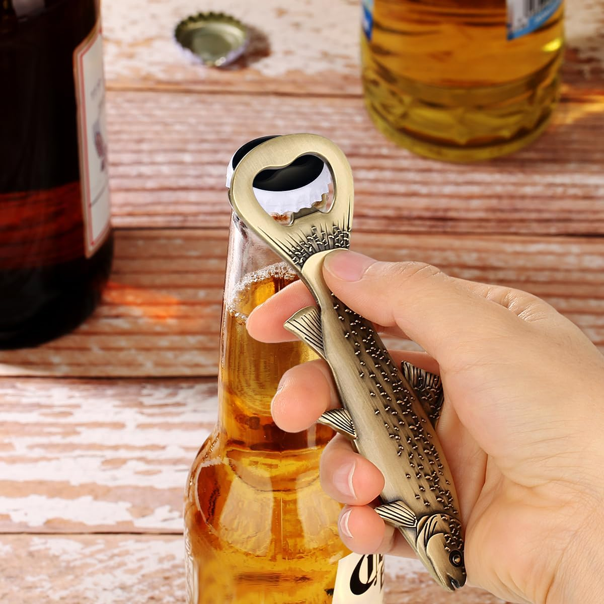 LULLEA Trout Bottle Opener, Fishing Gift for Men Dad Grandpa Fisherman, Bronze Trout-Shaped Bar Accessory with Gift Bag, Perfect for Birthday Fathers Day Christmas Outdoor Adventures