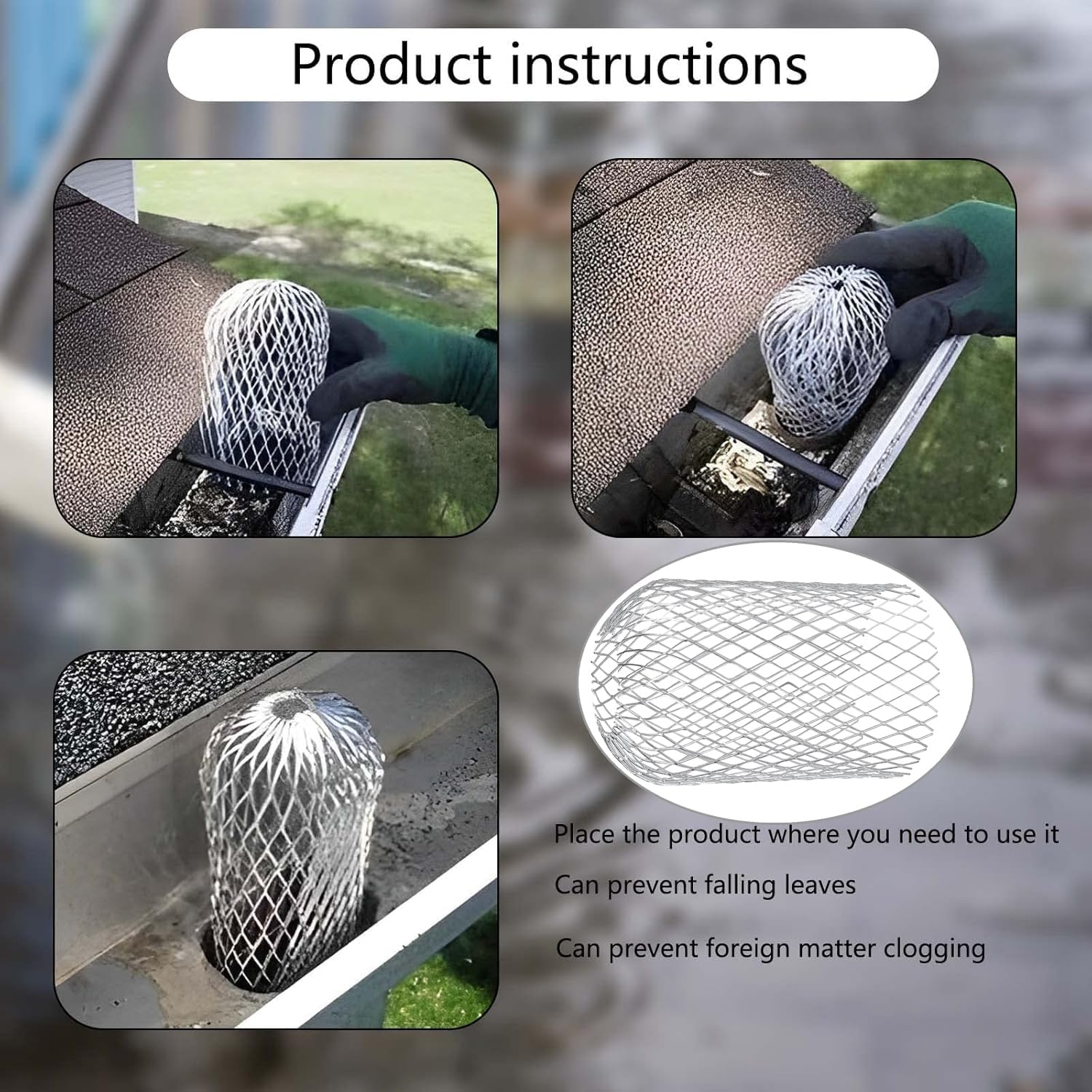 Yharnamite 4 Pcs Gutter Guard, Downspouts Gutter Guards, Aluminum Gutter Guard Filter Strainer, Expandable Leaf Filter Strainer Gutter for Preventing Leaves Debris Blockag (B) - A image number 6