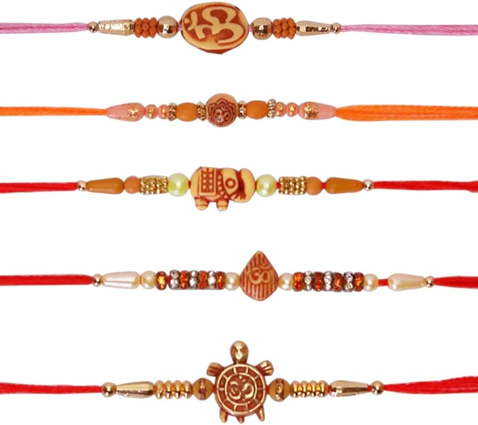Rakhi for Brother Designer Rakhi with Colorful Beads Designer Rakhi, Indian Rakhi, Handmade Rakhi, Rakhi Bracelet Multi Design and Assorted Color Raksh Bandhan Rakhi Set of 5