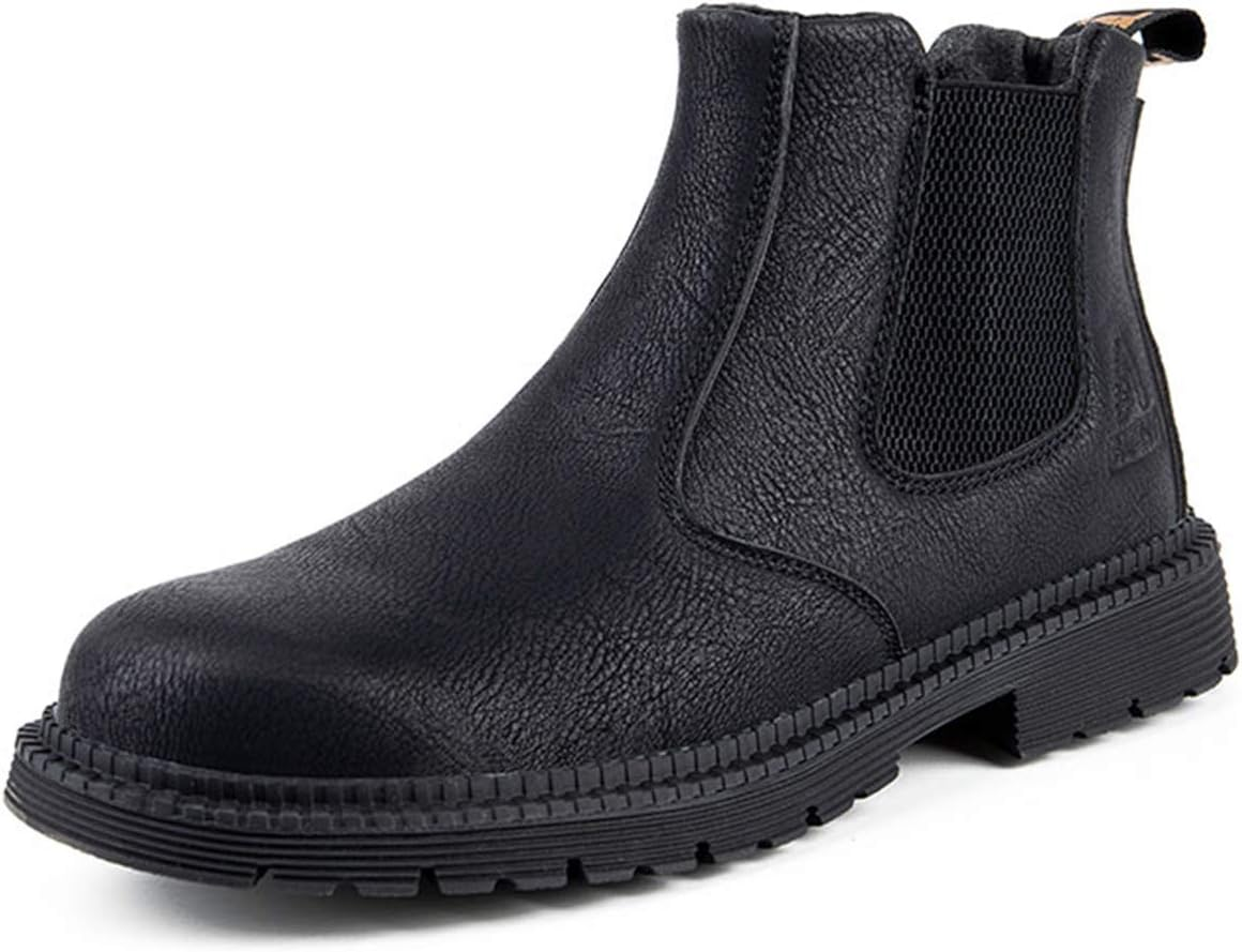 Letuwj Men'S Steel Toe Work Boots Slip on Breathable Quick Dry Safety Leather Indestructible Work Safety Shoes