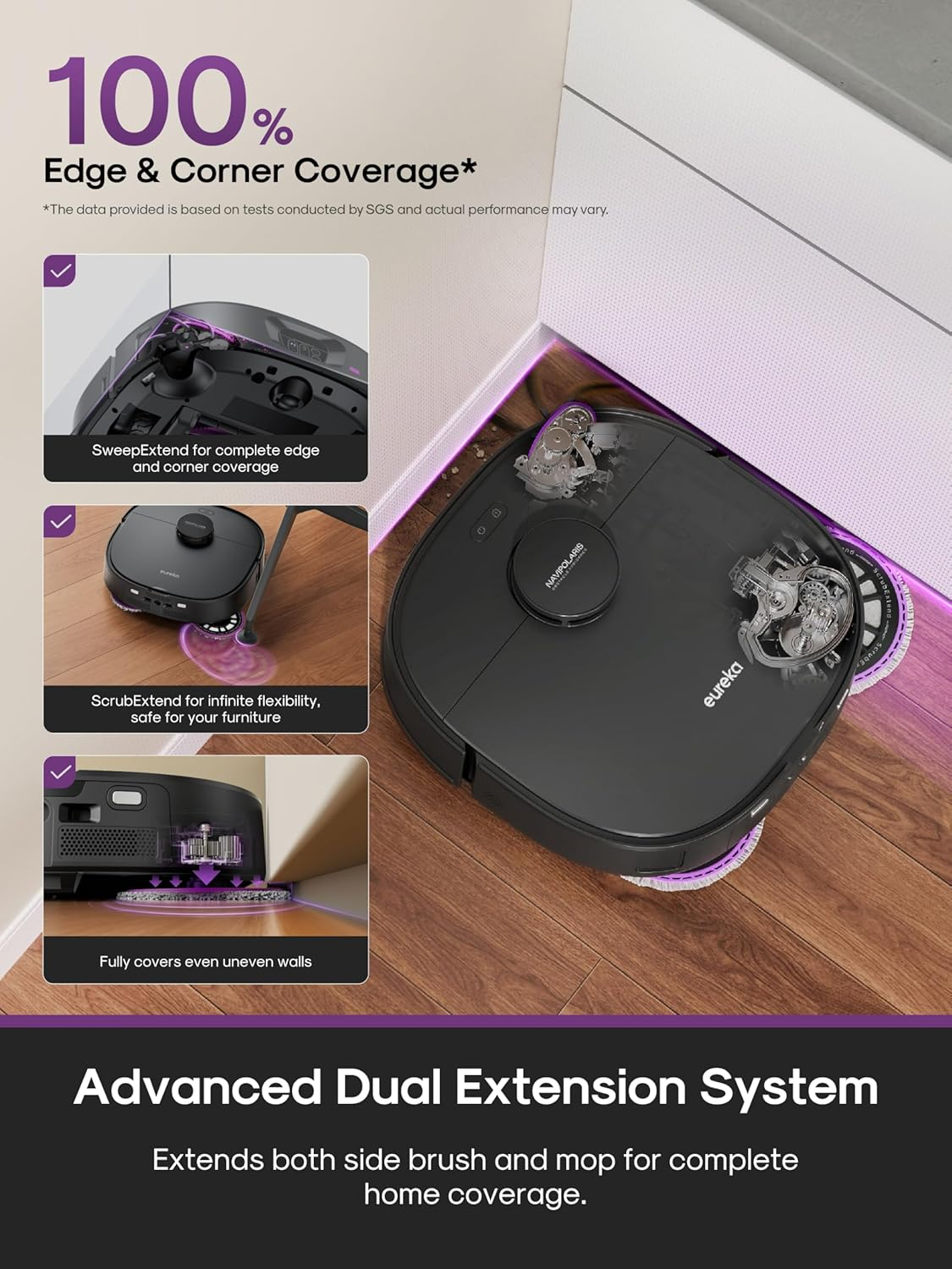 Eureka J15 Max Ultra Robot Vacuum Cleaner and Mop, 22,000 Pa Suction, Flex-Arm for Edge Cleaning, Dual Anti-Tangle Design for Pet Hair, Hot Water Mop Washing & Hot Air Drying, AI Obstacle Avoidance image number 3