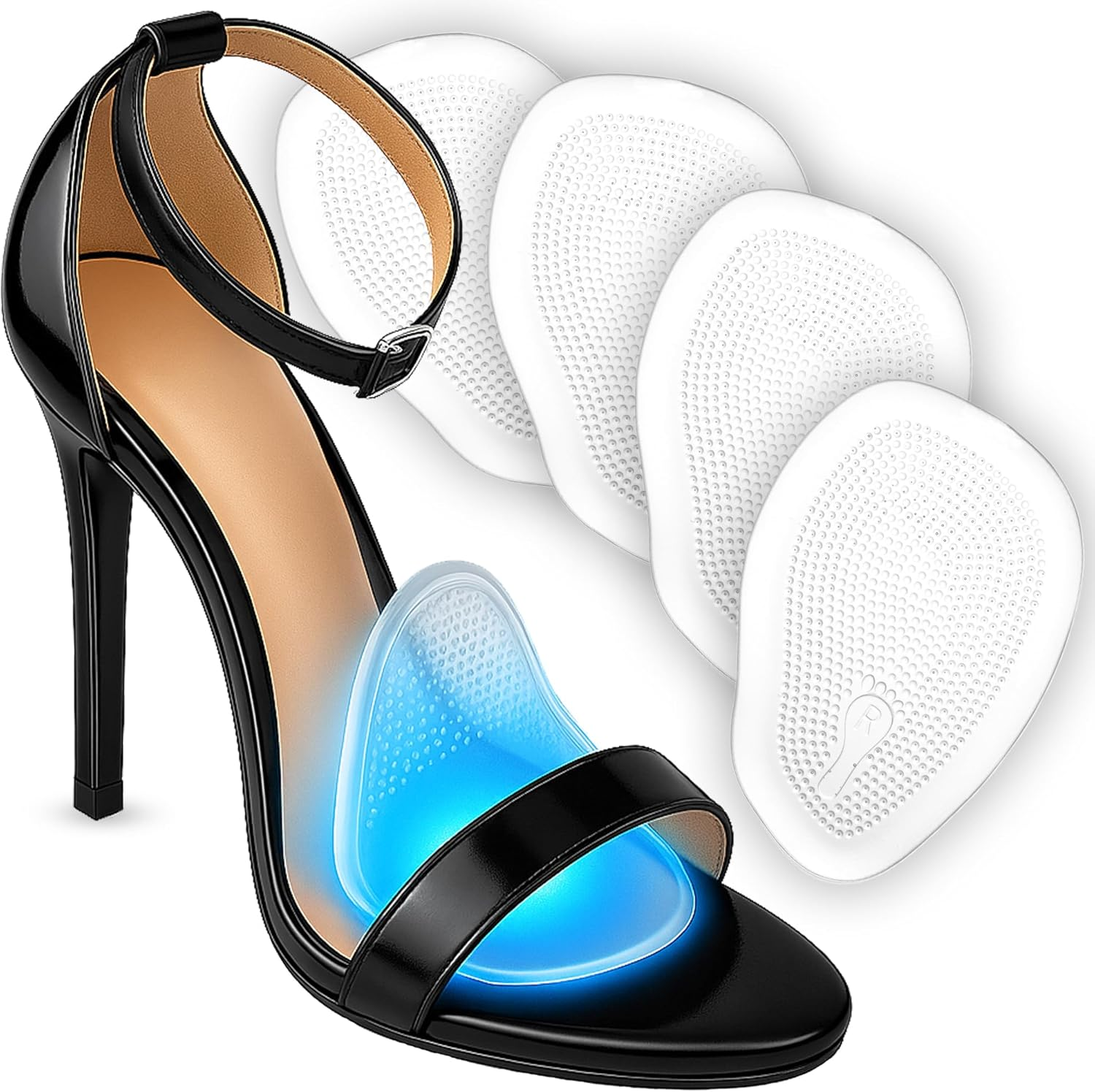 Ball of Foot Cushions for Women, High Heel Metatarsal Pads Women, All Day Comfort Heel Inserts, Pain Relief, Foot Pads for Balls of Feet, One Size Fits All (Clear, 12)