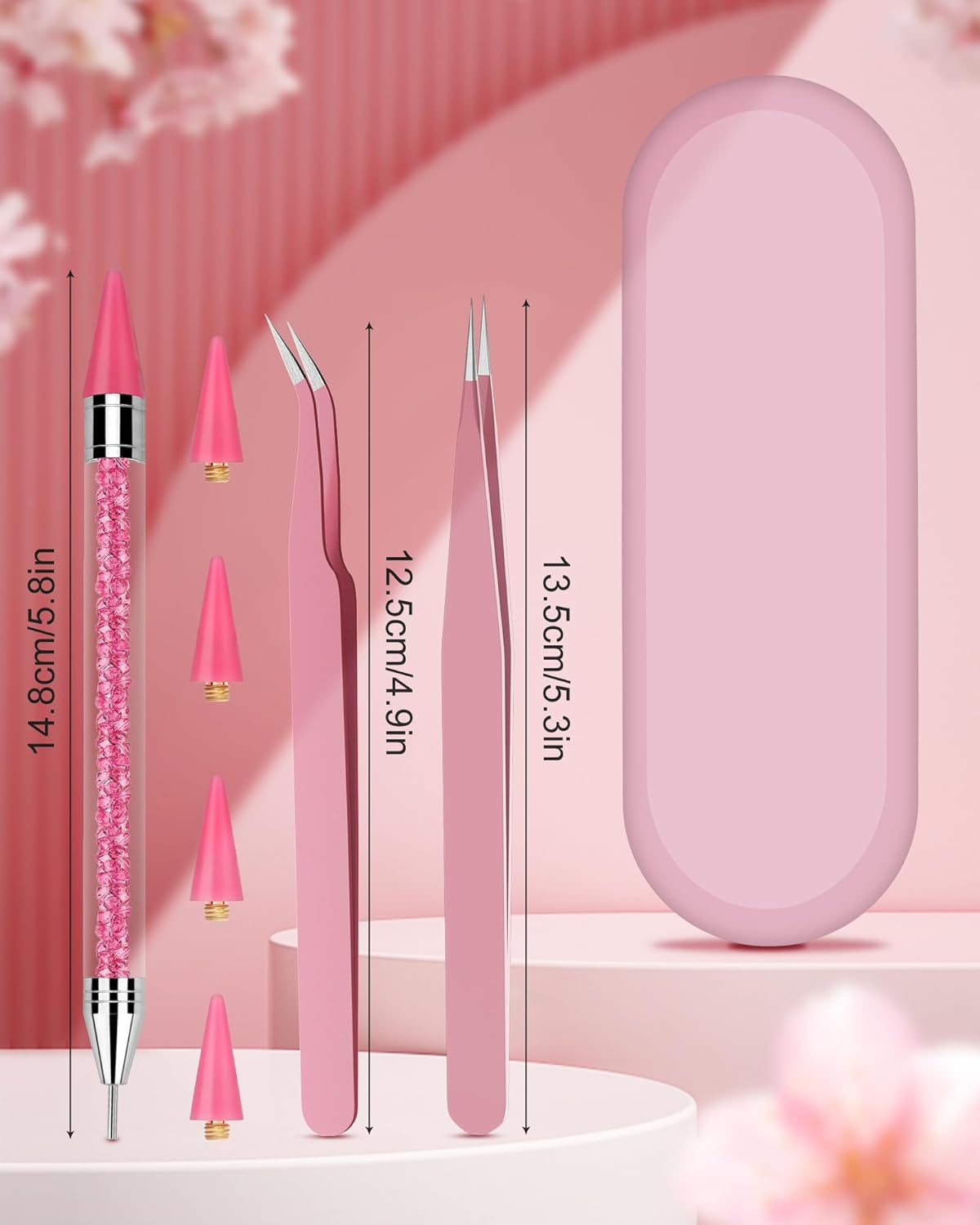 Difenni Rhinestone Picker Tool Set,Rhinestone Applicator Tool,Rhinestone Picker Dotting with 4 Extra Pink Replaceable Wax Head and 2 Tweezer (Pink) image number 6