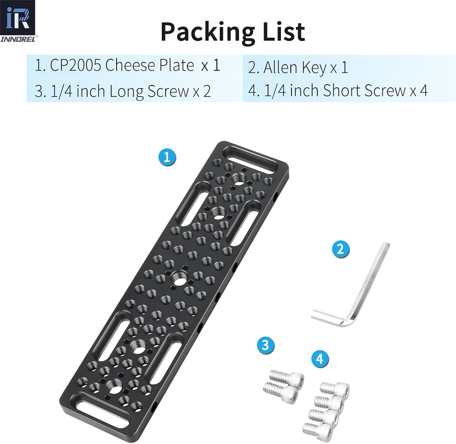 INNOREL CP2005 20 * 5Cm Multi-Functional Cheese Plate with 1/4" & 3/8" Threads, Switching Mounting Plate with Built-In ARRI Locating Holes for Camera and Tripod