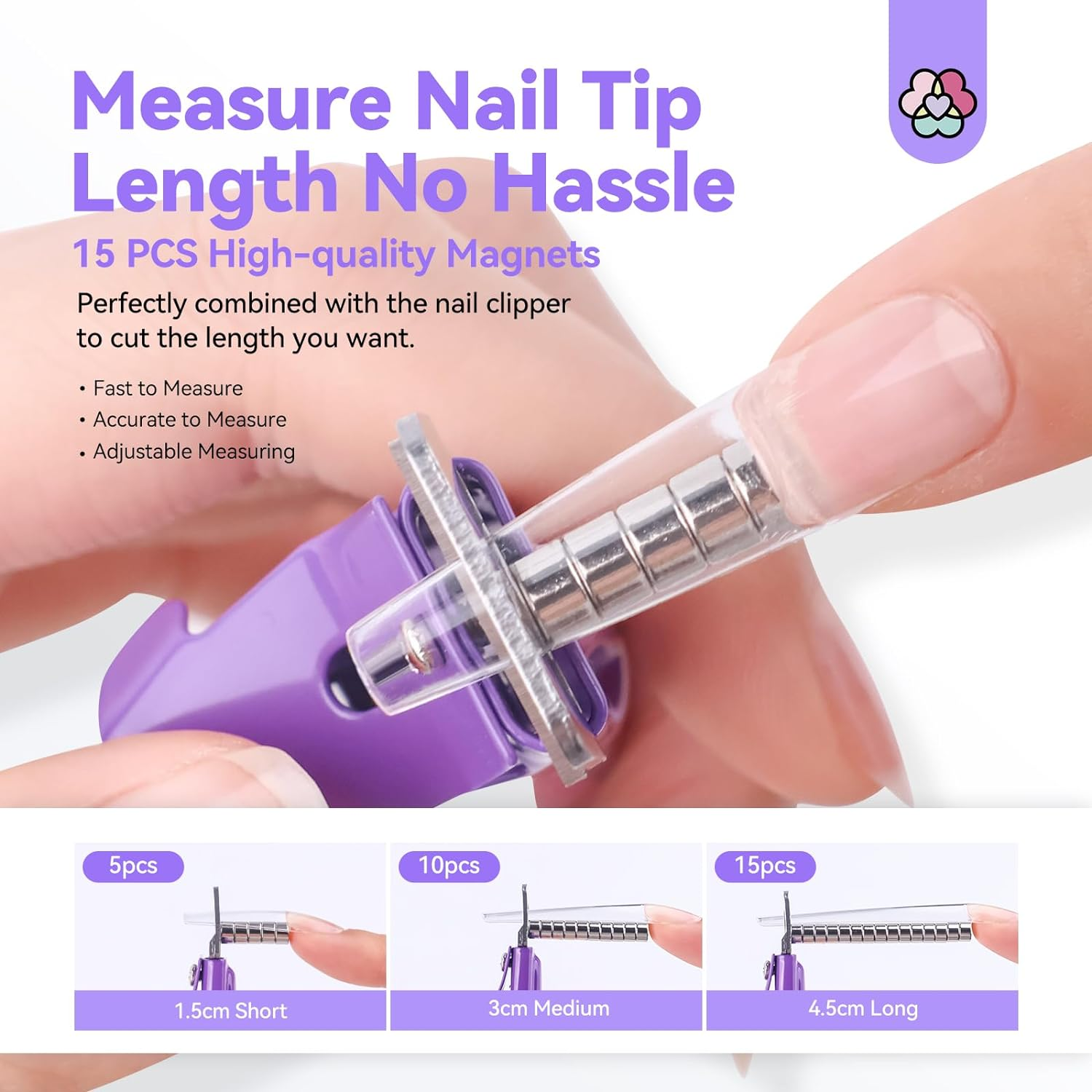 SAVILAND Acrylic Nail Clippers with Magnets: Purple Nail Clipper for Acrylic Nails Cutter with Sizer Magnets 15PCS Sharp Professional Fake Nails Stainless Nail Trimmer Manicure Tool Women Salon Home image number 5