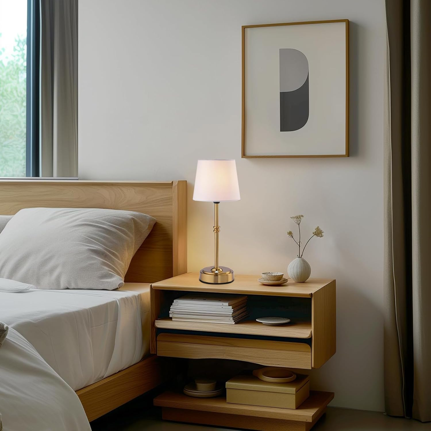 Cordless Table Lamp, 16" Fabric Shade Desk Lamp with 3-Level Brightness, 5200Mah Portable Battery Operated Desk Lamp for Bedroom Office Restaurants Bars image number 6