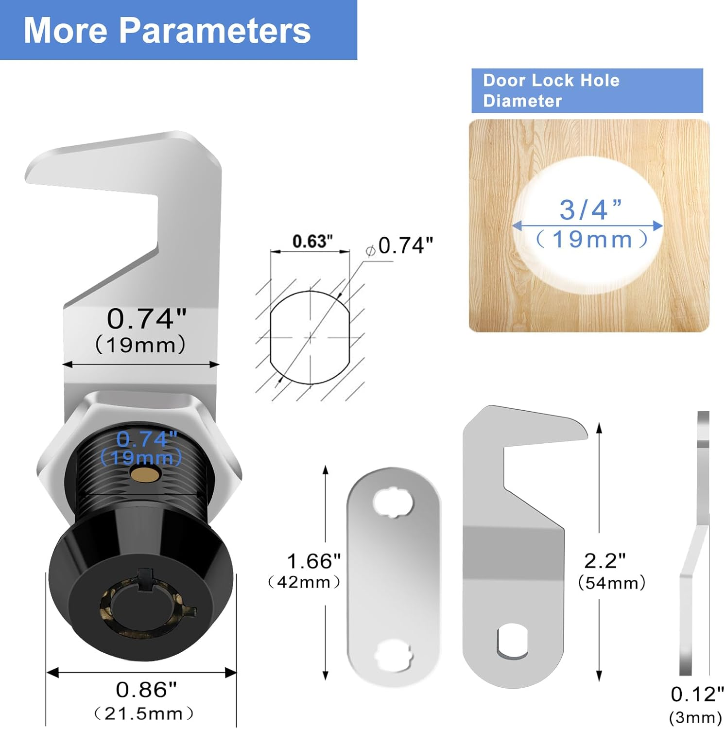 Cylinnda Black Toolbox Lock with Keys, Cabinet Locks Keyed Alike, Hook Cam, Tubular Cam Lock, Tool Box Lock with Manual, Zinc Alloy (5/8 Inch 2 Pack-Black) image number 6