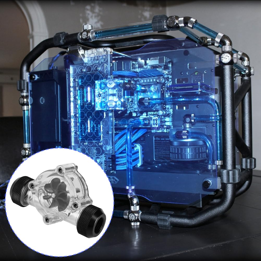 Water Flow Indicator, Water Cooling Flow Meter Indicator 8 Impellers Fan PC Computer Water Cooling System Revolving Speed Flow Meter for Cooler Chiller G1/4" Fittings(Black) image number 5