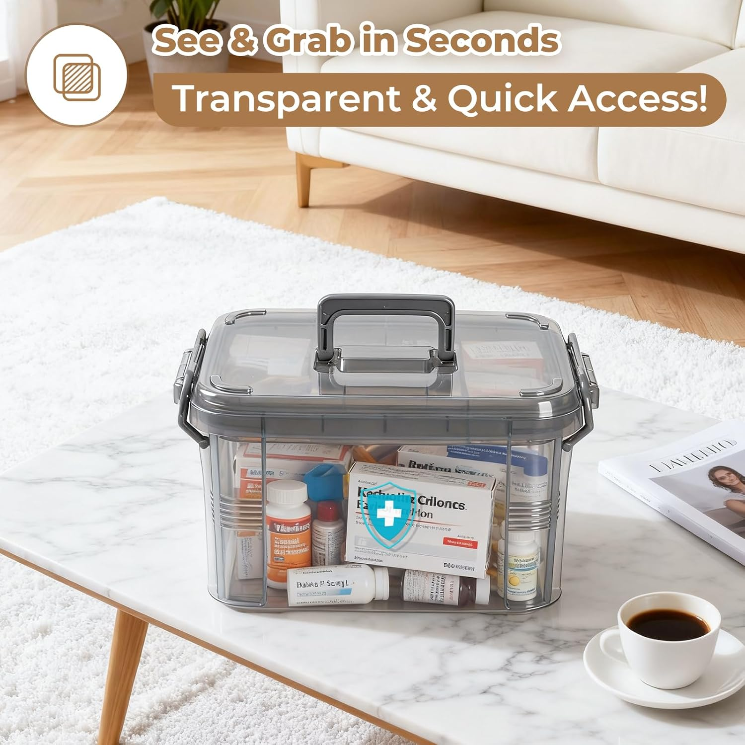 Medicine Storage Box with Handles & Multi-Layer Design &ndash; Plastic Organizer for Pills, First Aid, Household Sundries &ndash; Portable, Durable, and Stackable for Bedroom, Kitchen, and Office image number 6