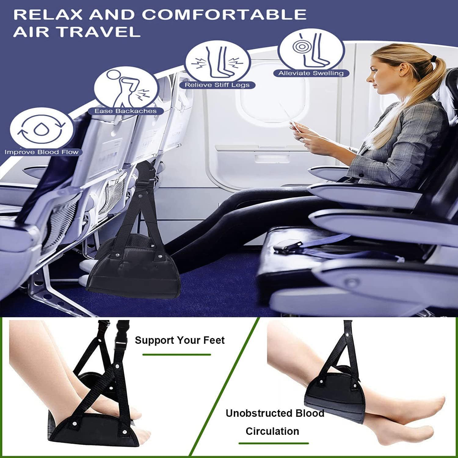 Airplane Footrest - Best Travel Essential, Airplane Travel Accessories, Portable Plane Leg Rest, Provides Relaxation and Comfortable for Long Flight (Sponge) image number 2