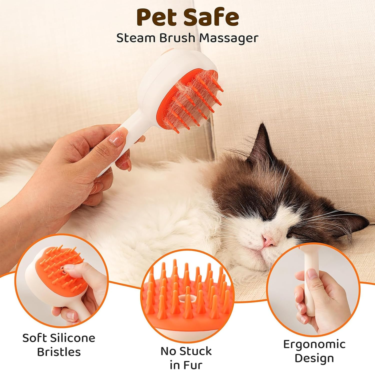 XIULIUU Cat Brush with Steam Spray, 6-In-1 Pet Hair Remover, Steamy Skin Friendly Deshedding Grooming Tool, Suitable for Shedding & Haired Pets, Anti-Static Cats & Dogs Spray Hair Removal Comb image number 2