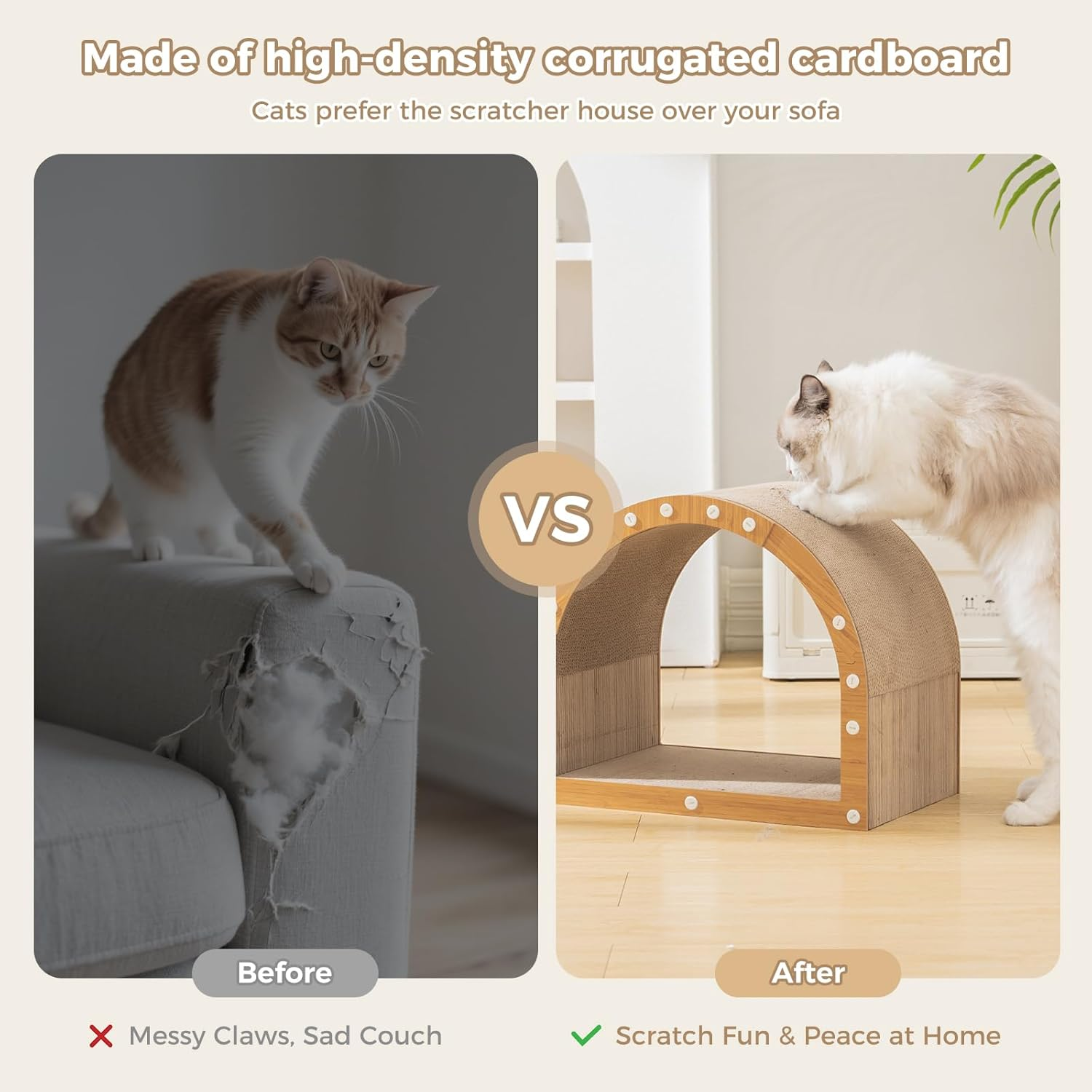 Avont Cardboard Cat Scratcher, Cat Scratching Board Furniture Protector Scratch Pad for Indoor Cats, Durable Corrugated Cardboard Hideaway for Kitten